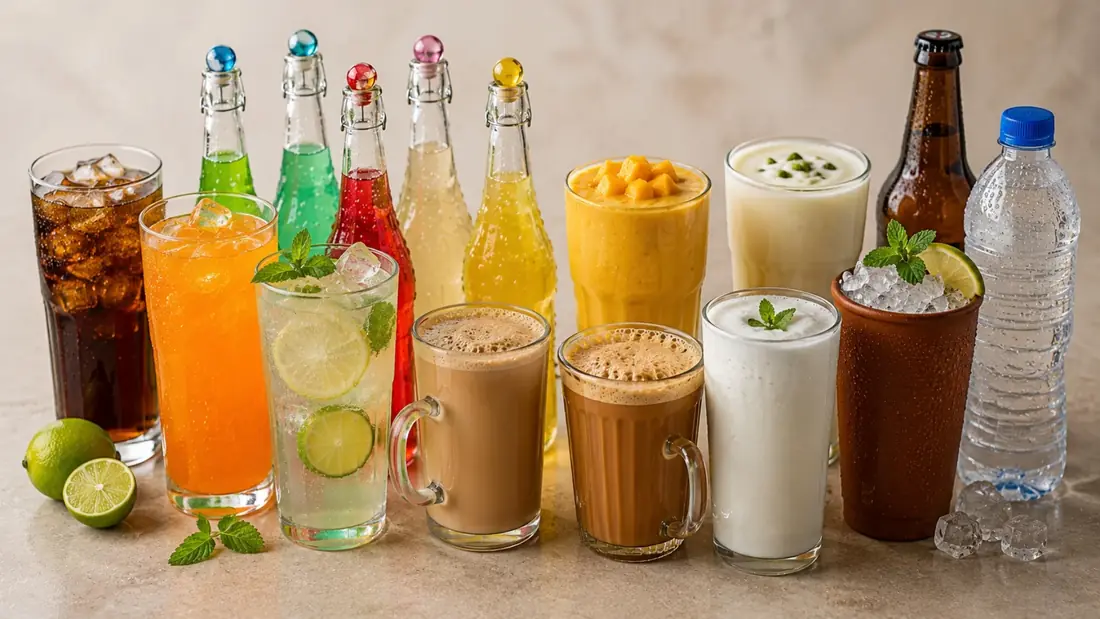 Goli sodas, lassi, masala chai, lime soda and other cold drinks